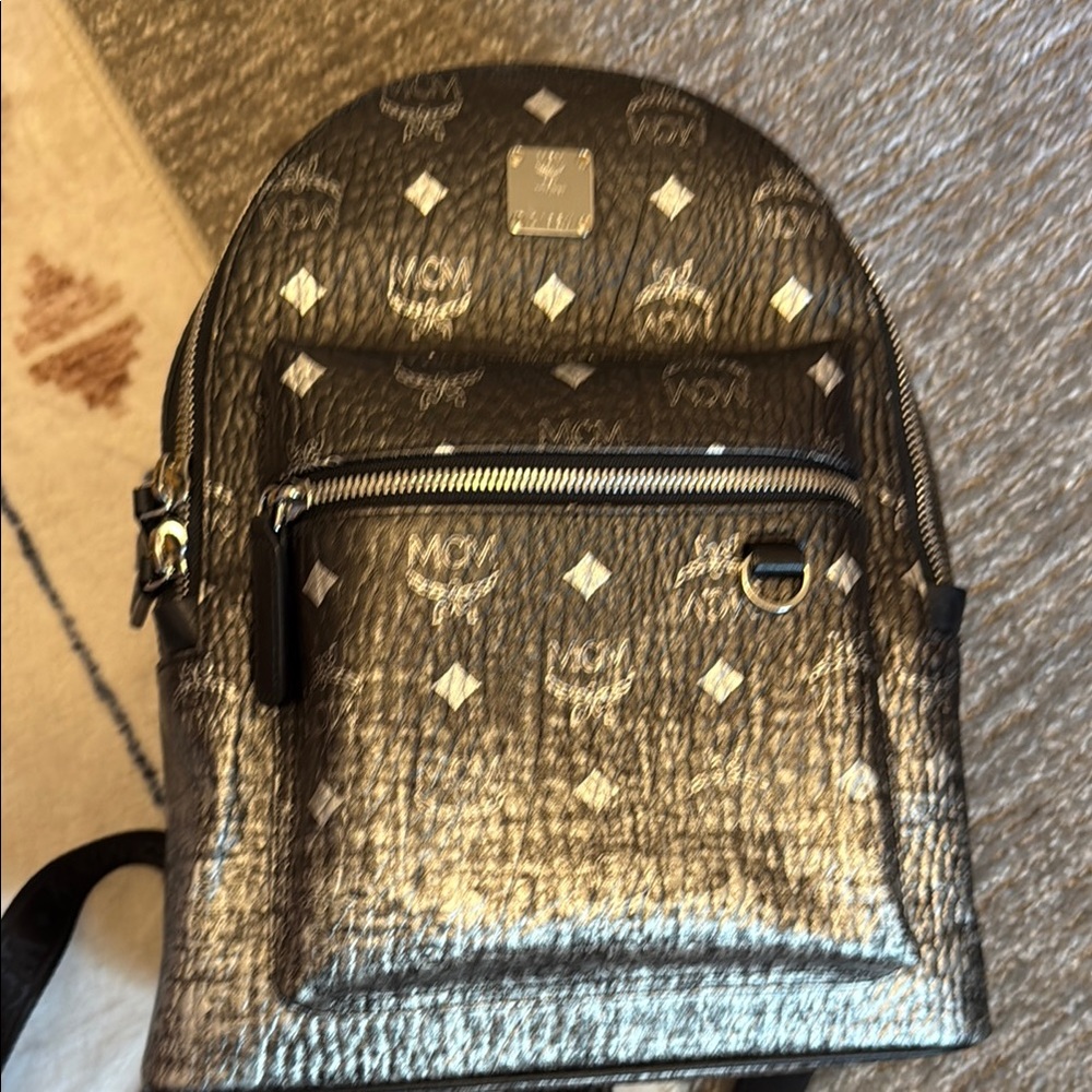 MCM Metallic Black Backpack with Silver Accents